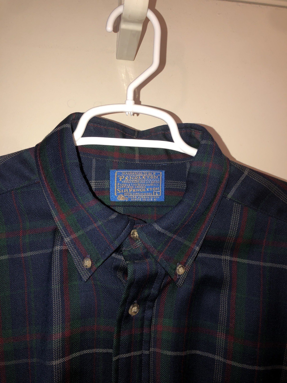 Vintage Sir Pendleton Wool Herringbone Plaid Button Down Flannel Shirt Men’s L