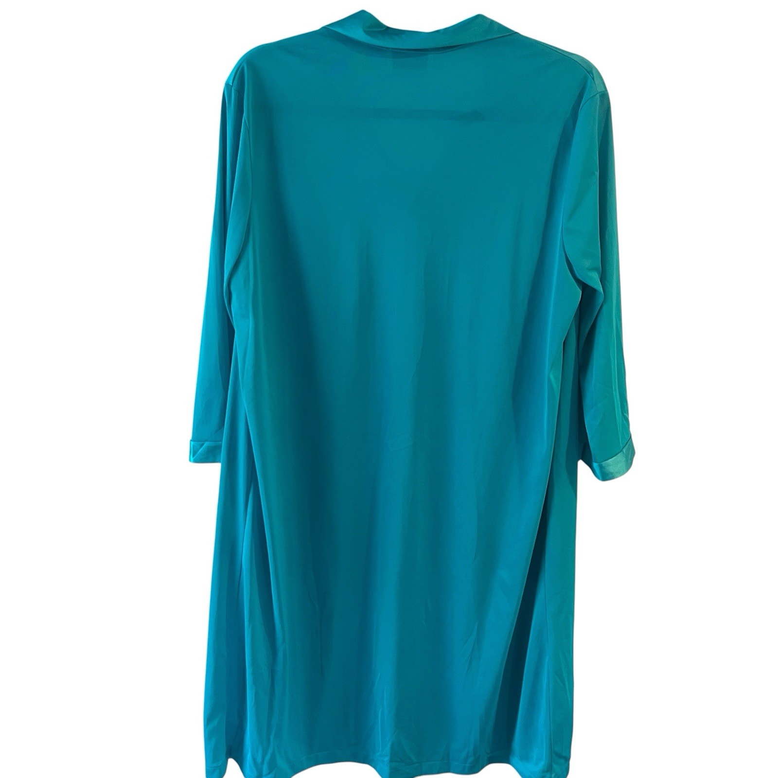 Vintage Vanity Fair Nylon Robe Housecoat Teal Blue Green Button Front Size M