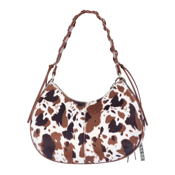 Madden NYC Women’s Half Moon Stud Shoulder Bag, Cow Print