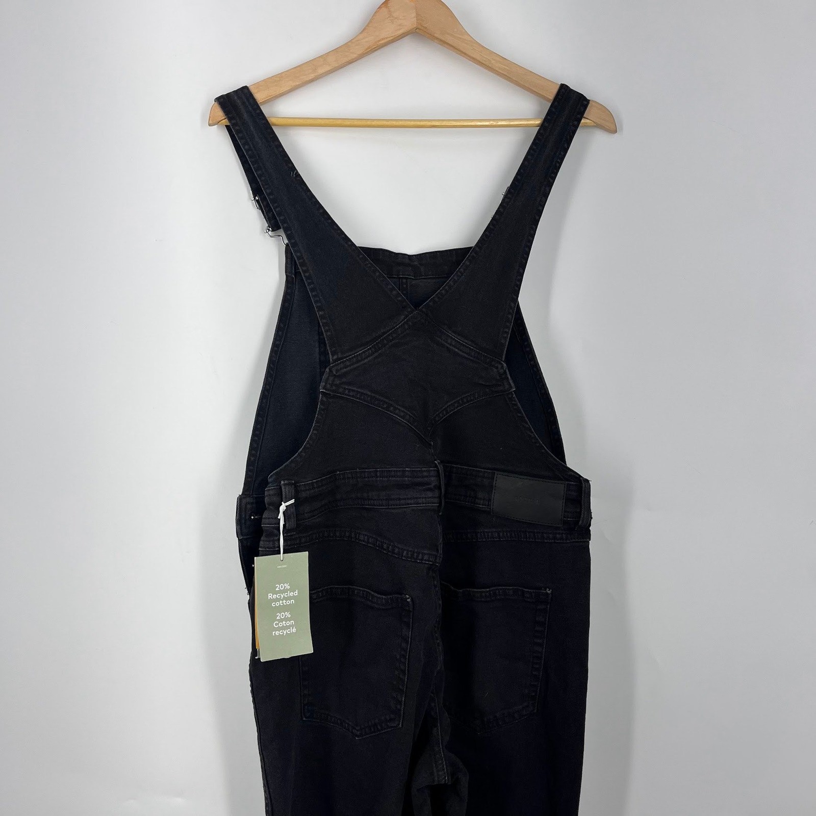 &Denim Womens Black Denim Overalls Recycled Cotton Straight Leg Size M NWT