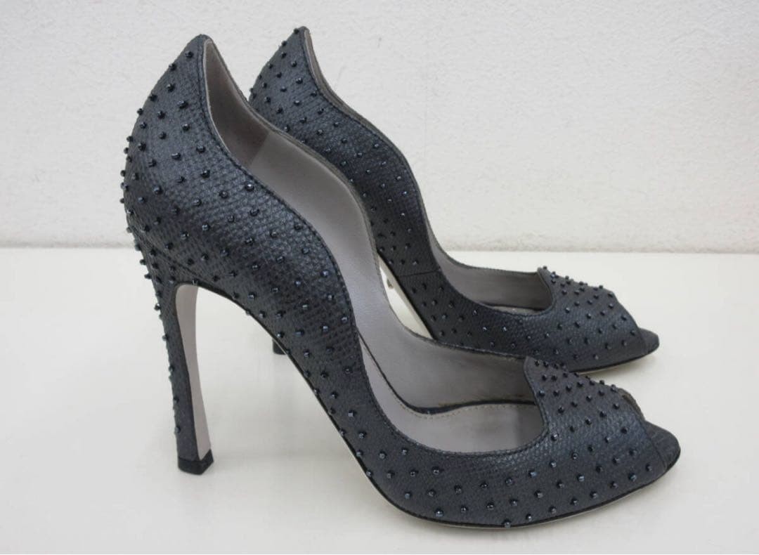 Sergio Rossi Open Toe High Heel Black Gray Women’s Size EU35/US5