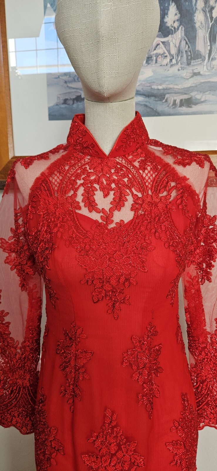Red Embelished Cheongsam Style Dress As Pictured