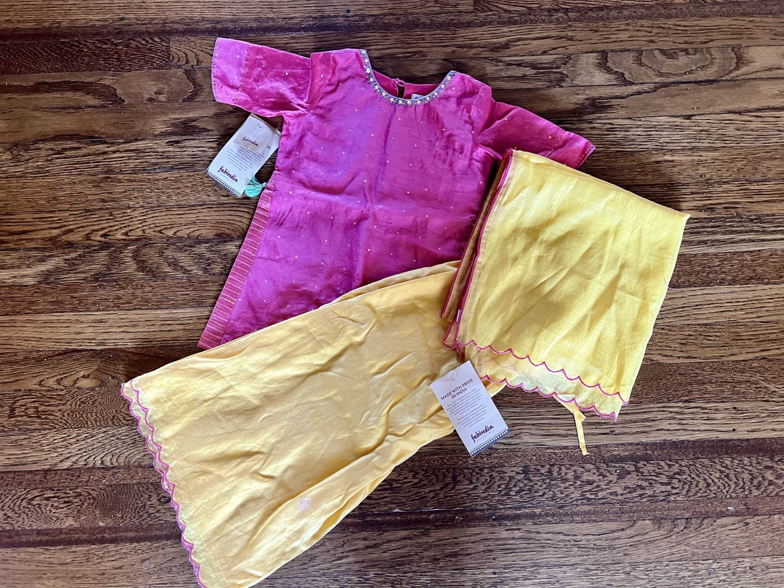 Fab India Kids Palazzo Set – Pink & Yellow Girls 2-3 Yrs