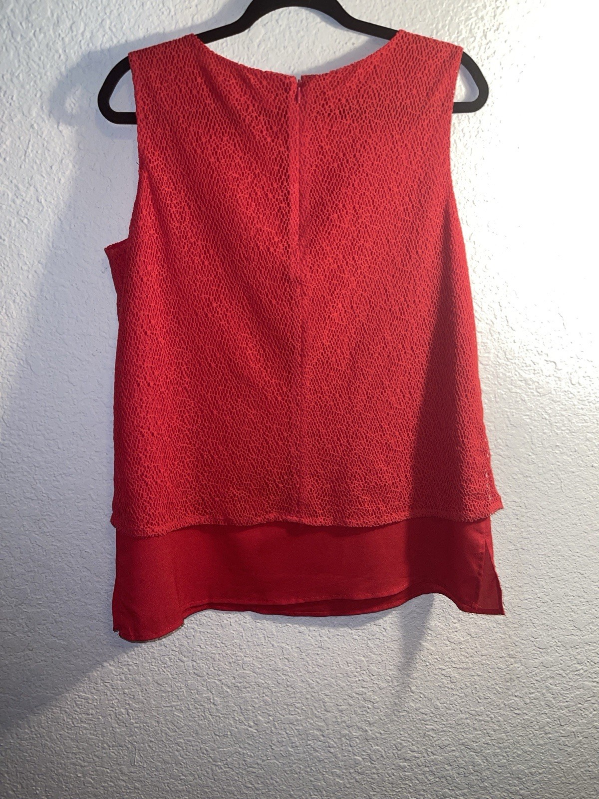 Calvin Klein Red Solid Lace Scoop Neck Sleeveless Zip Layered Top Size M
