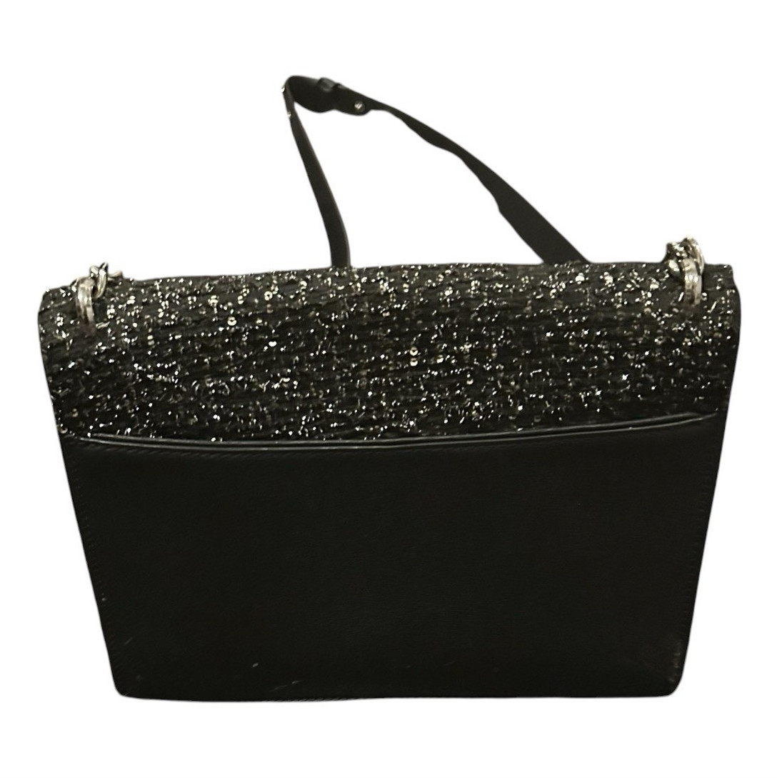 kate spade new york Small Black Glitter Flap Crossbody Chain Strap Silver