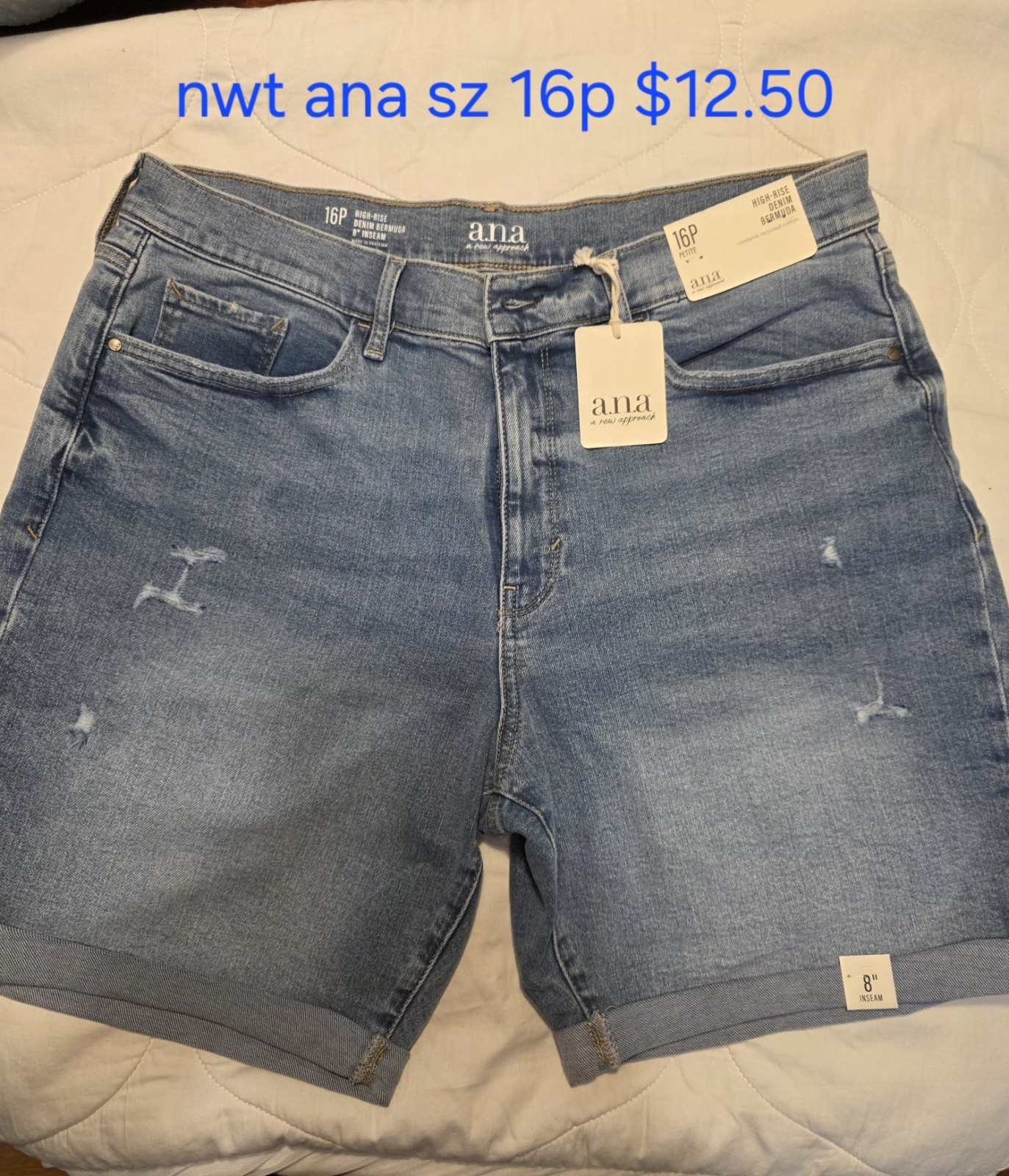 a.n.a High Rise Bermuda Denim Shorts Blue Light Wash Stretch 16P 8in Inseam