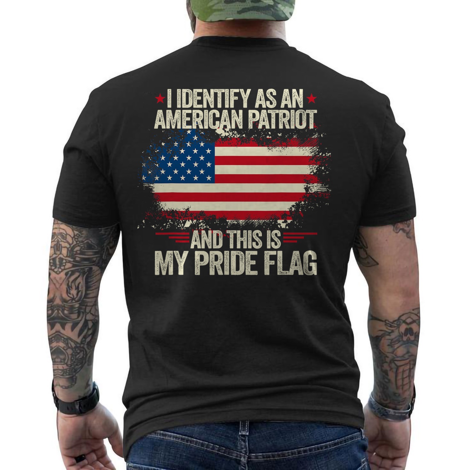 I Identify As an American Patriot This is My Pride Flag ON BACK T-Shirt