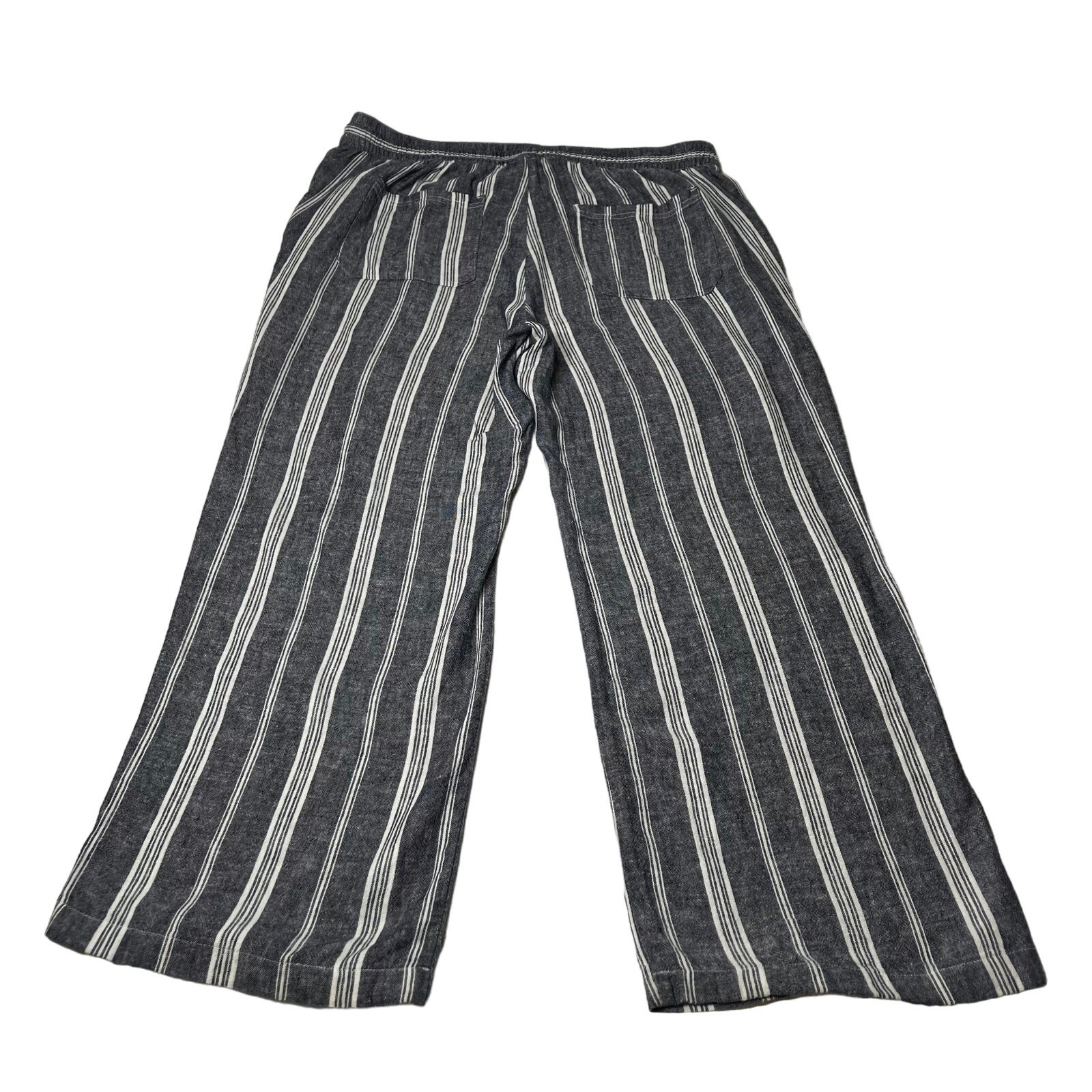 Old Navy Pants Womens Blue Stripe SZ XL Linen Blend Elastic & Tie Waist, Beachy