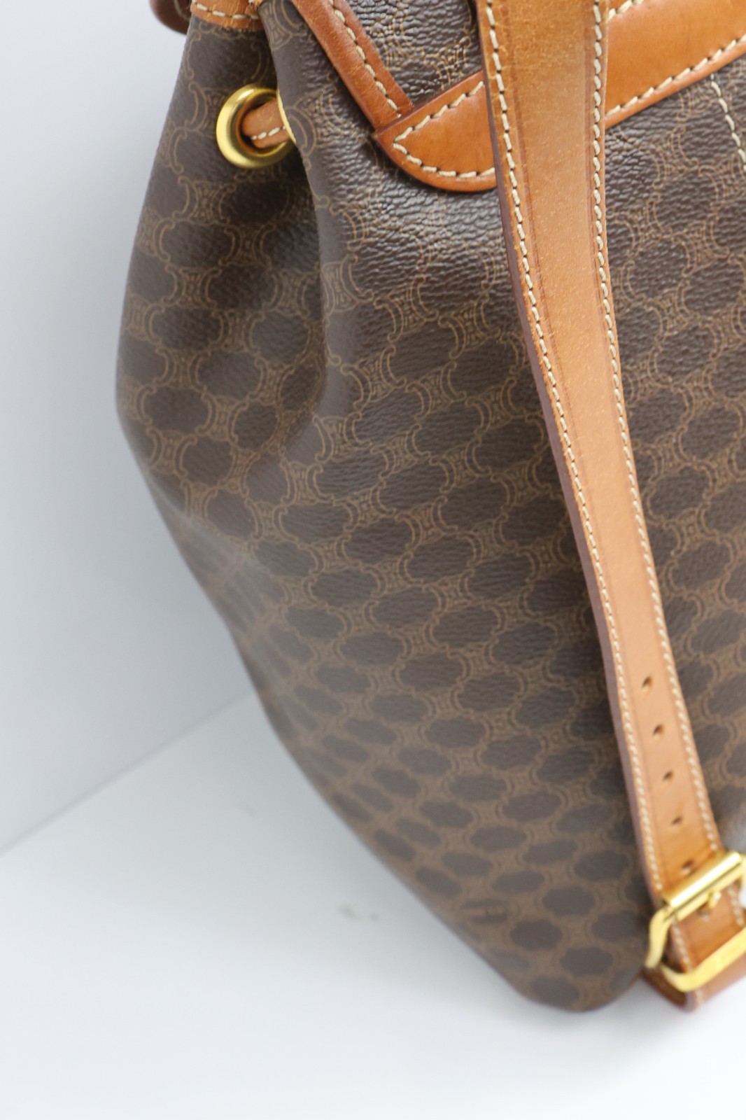 Authentic CELINE Macadam Canvas Backpack Brown PVC Leather Vintage Bag France