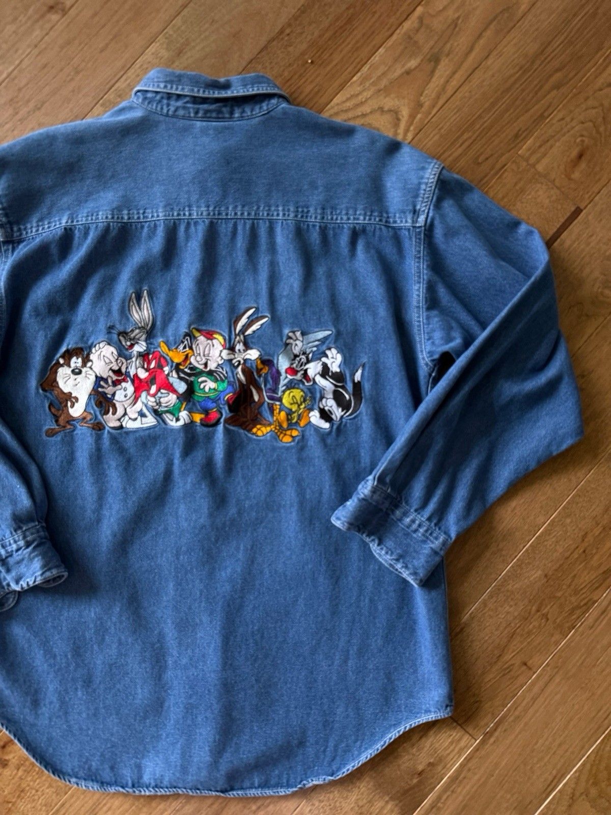 Warner Bros Studio Store Looney Tunes Denim Shirt Embroidered Vintage 90s Sz Sm
