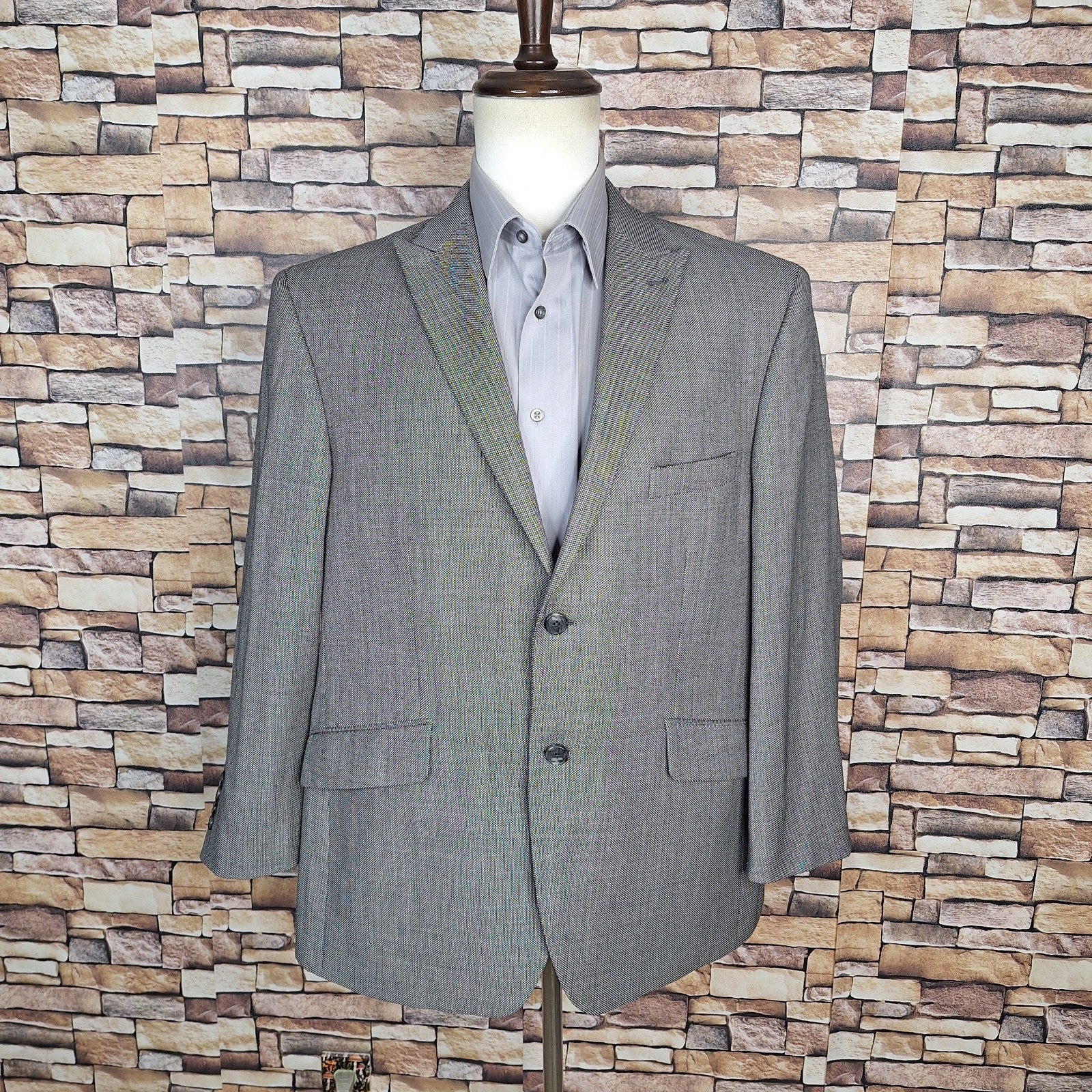 Joseph Abboud Custom 2 Piece Suit Mens 46S 40X27 Gray Nailhead Peak Wool