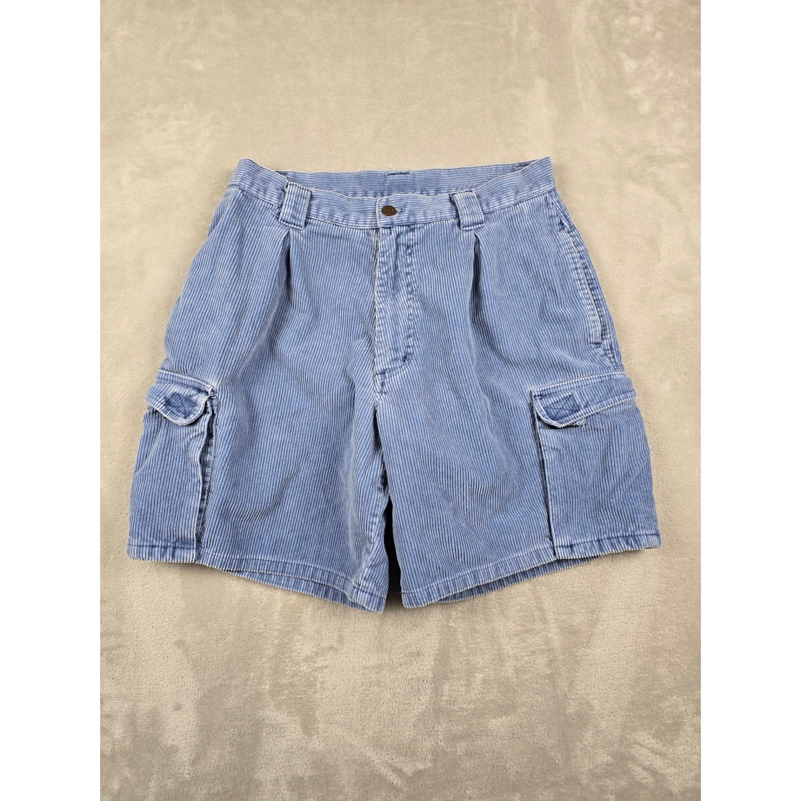 Vintage Ocean Pacific OP Corduroy Cargo Shorts Mens Medium Blue Pleated USA Made