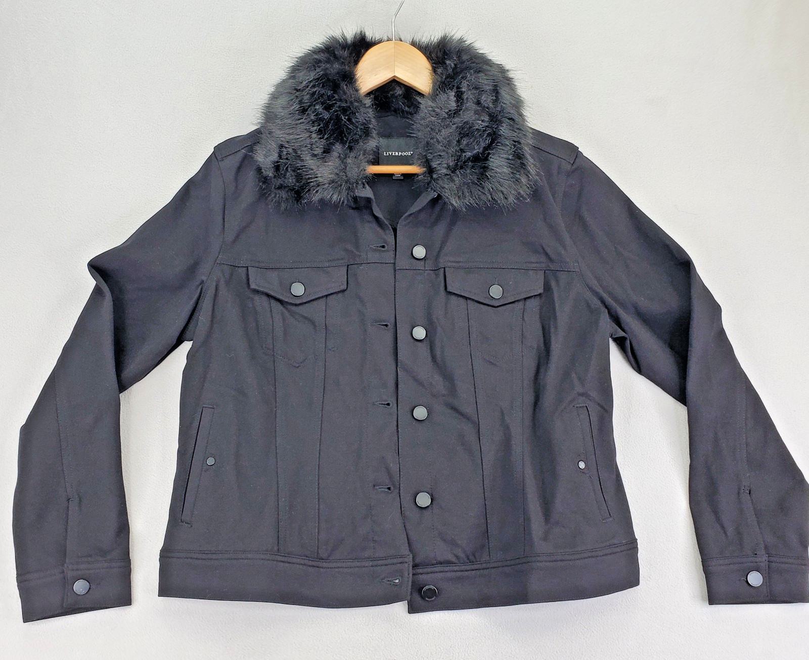 Liverpool Jacket Womens L Dark Black Detachable Faux Fur Collar Stretch Comfort