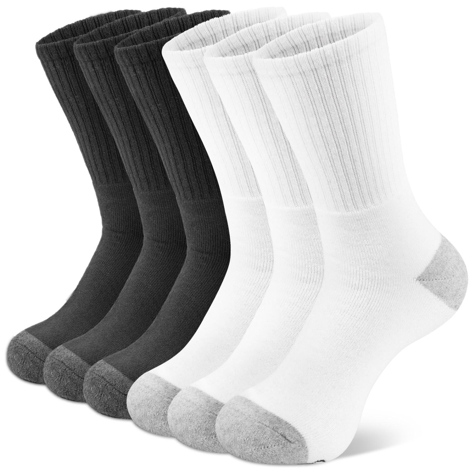 6 Pairs Men’s Women’s Athletic Cotton Casual Crew Solid Sport Socks White M-L