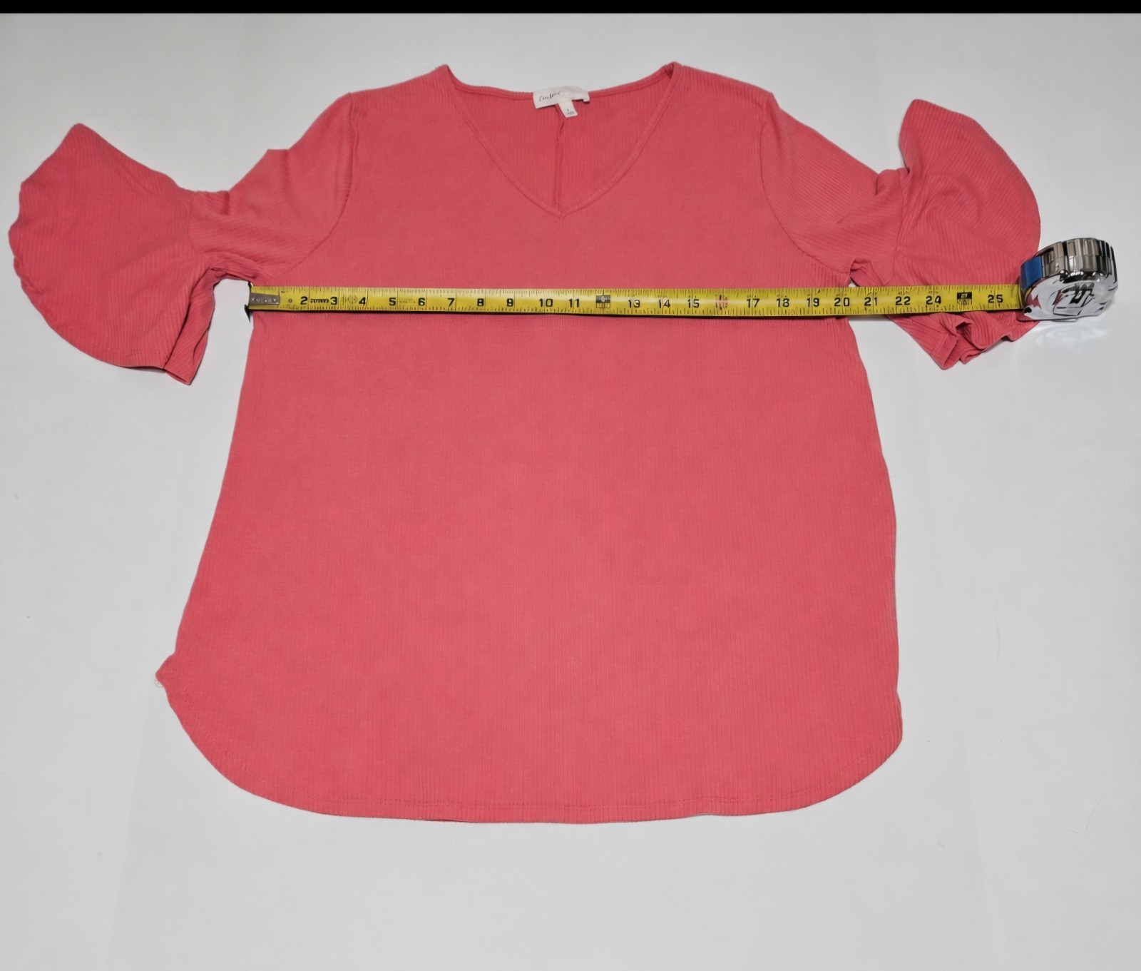 PERFECT PEACH Terracotta Rib Knit Ruffle Flutter Sleeve Top Large