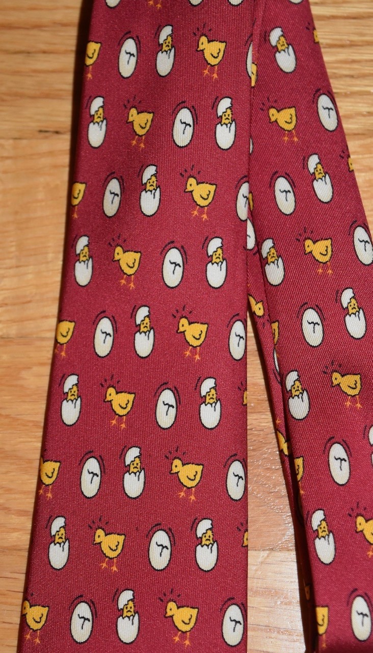 Hermes Silk Neck Tie Chick Egg Hatching Chicken Bird Red 7532 Preppy France 57″