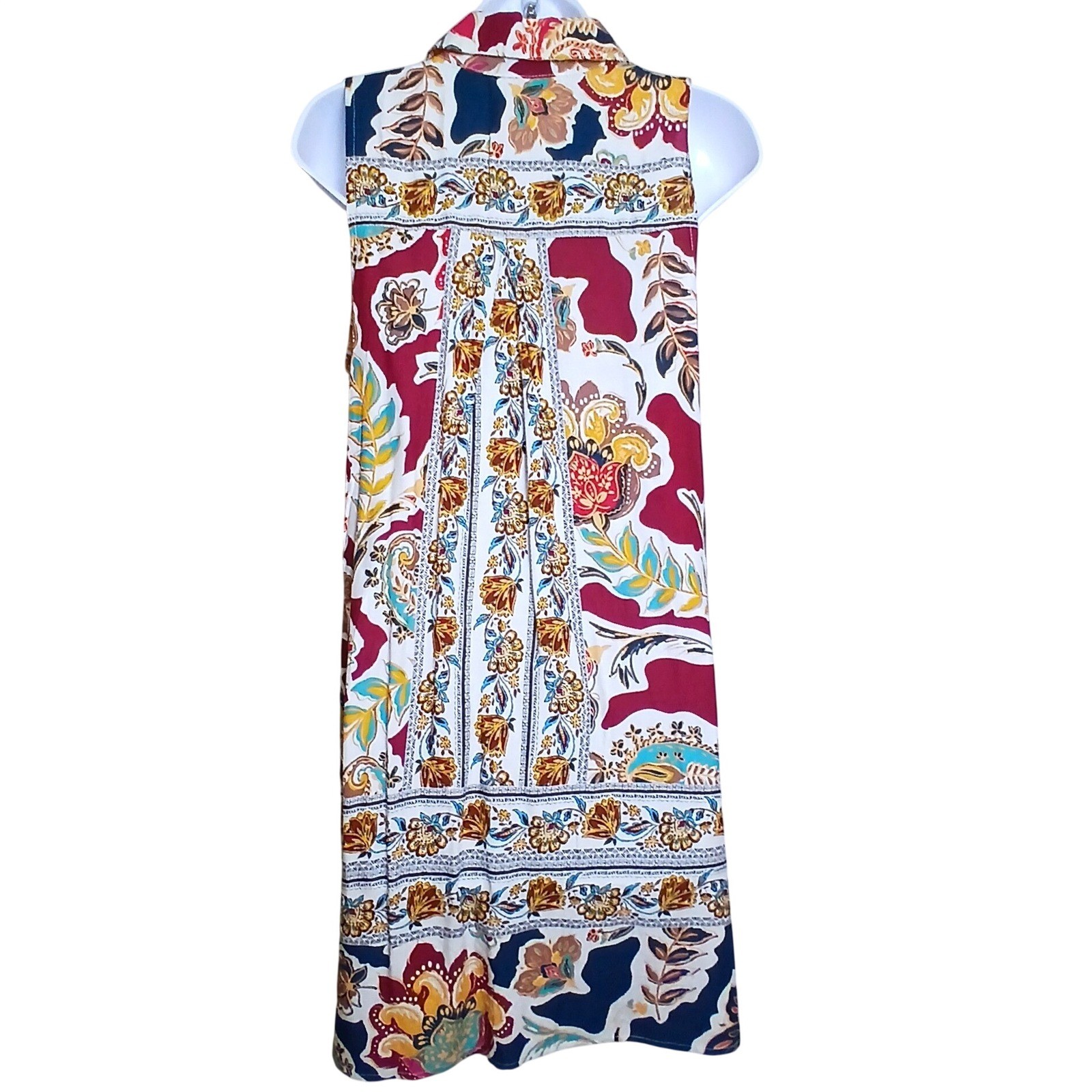 NEW Fig+Flower M Boho Artsy Floral Rayon Sleeveless Pockets Button Shirt Dress