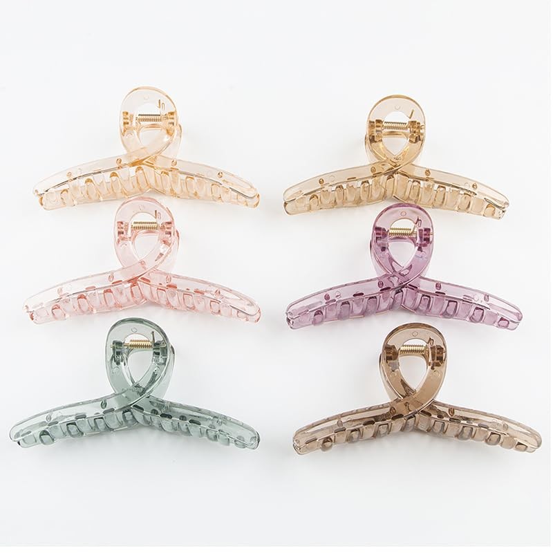 6 PCS Large Acrylic Jelly Hair Claws Strong Hold Thick Curly Thin 4.7 Inch