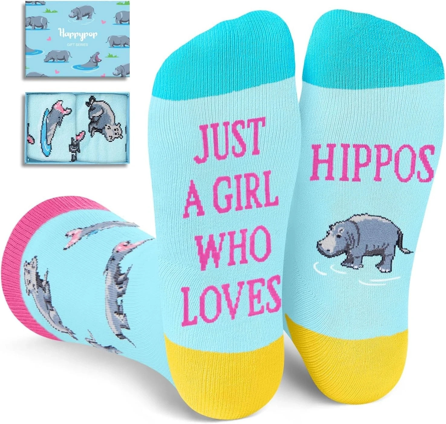 HAPPYPOP Fun Animal Lover Gifts – Mermaid Penguin Just Girl Loves Hippos Blue