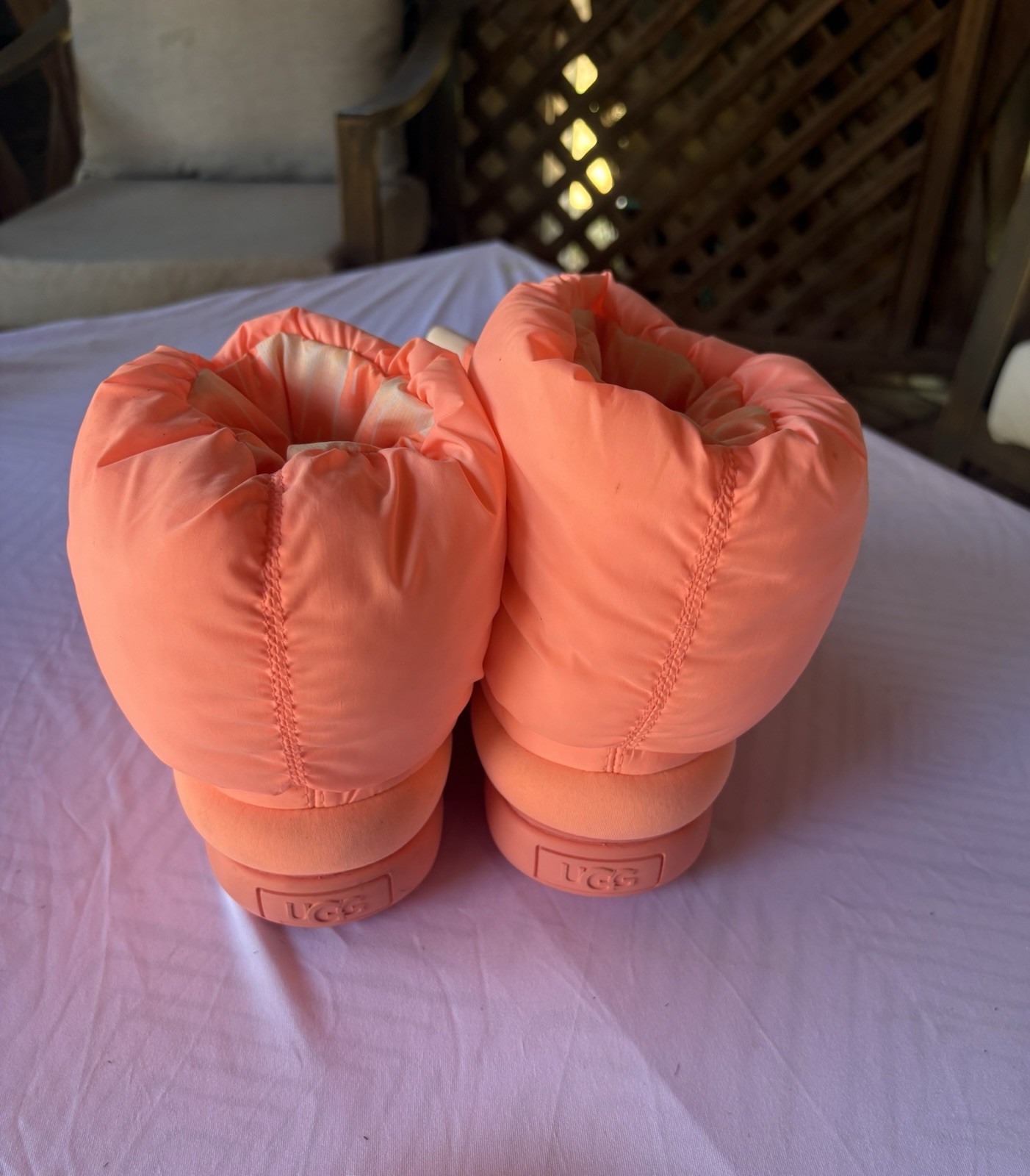 UGG Bixbee Women’s Size 7 Orange Nylon Bootie Slippers Drawstring Closure