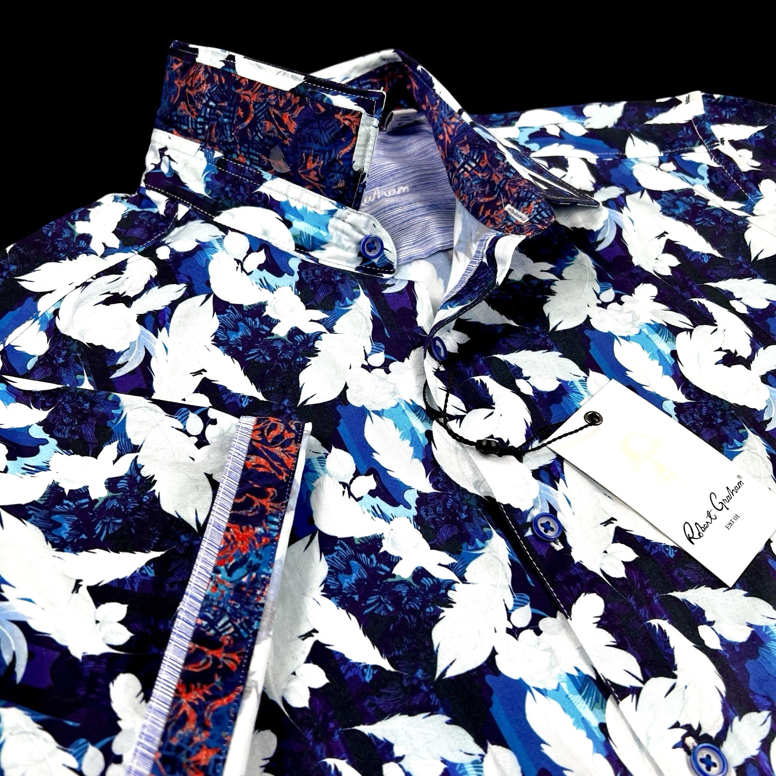 Robert Graham Geo Floral Red White Blue Tropical Short Sleeve Shirt Large $228