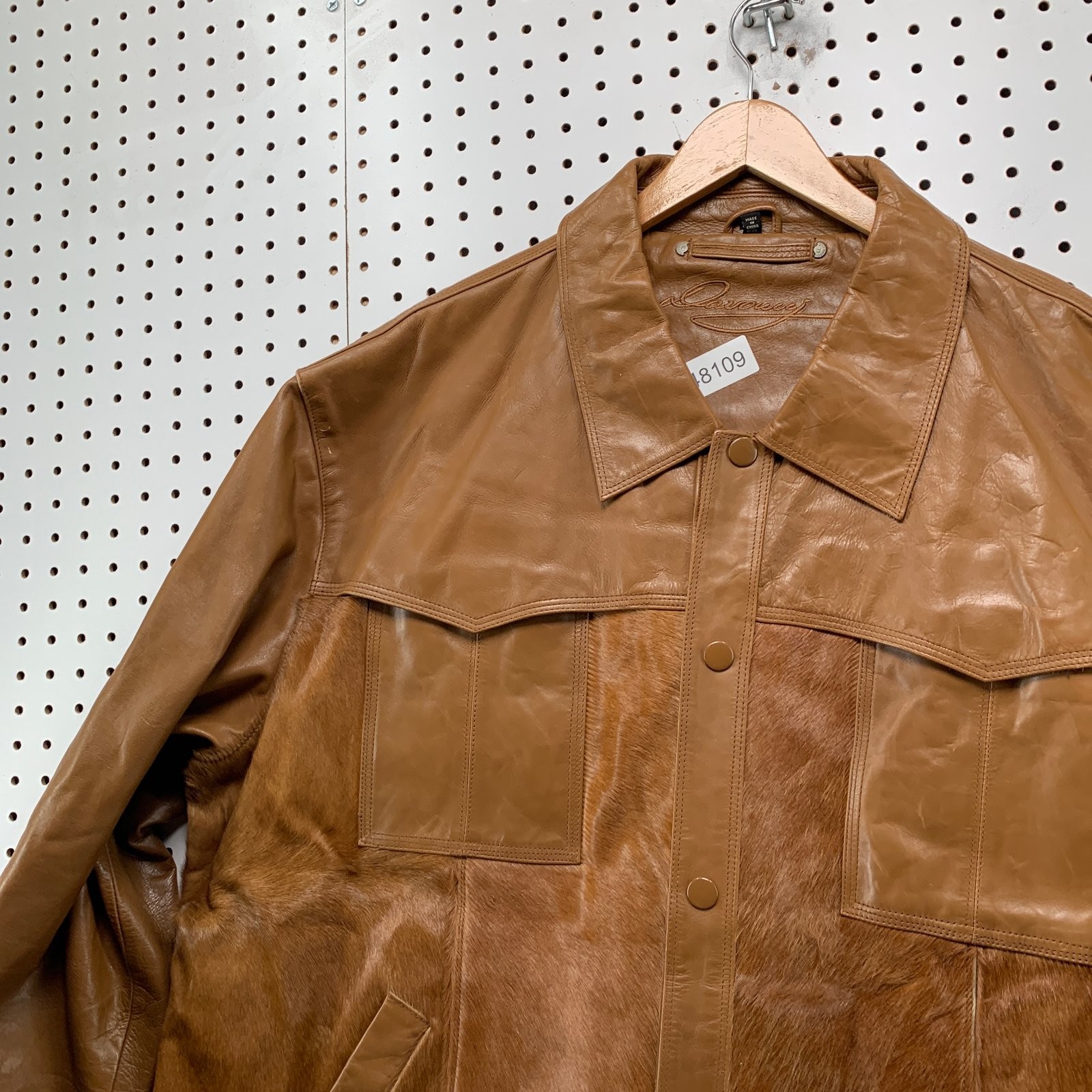Vintage Davoucci Leather Jacket Men 6XL Brown Hair On Hide 80s 90s Rodeo Western
