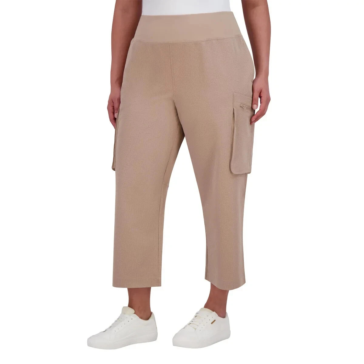 Sage Collective Women’s Capri Zip Cargo Pockets Pants, Tan, Size S