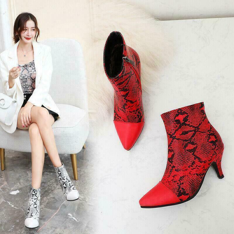 Chic Women’s Snake Pattern Ankle Boots Dress Party Casual Western Side Zip Shoes