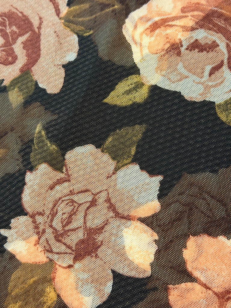 Heart Hips Floral Sheer Kimono Open Front Boho Black Pink Roses (Small)
