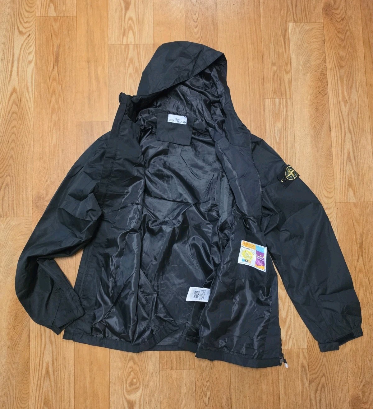 Stone Island Black Hooded Zip Down Jacket Size Large