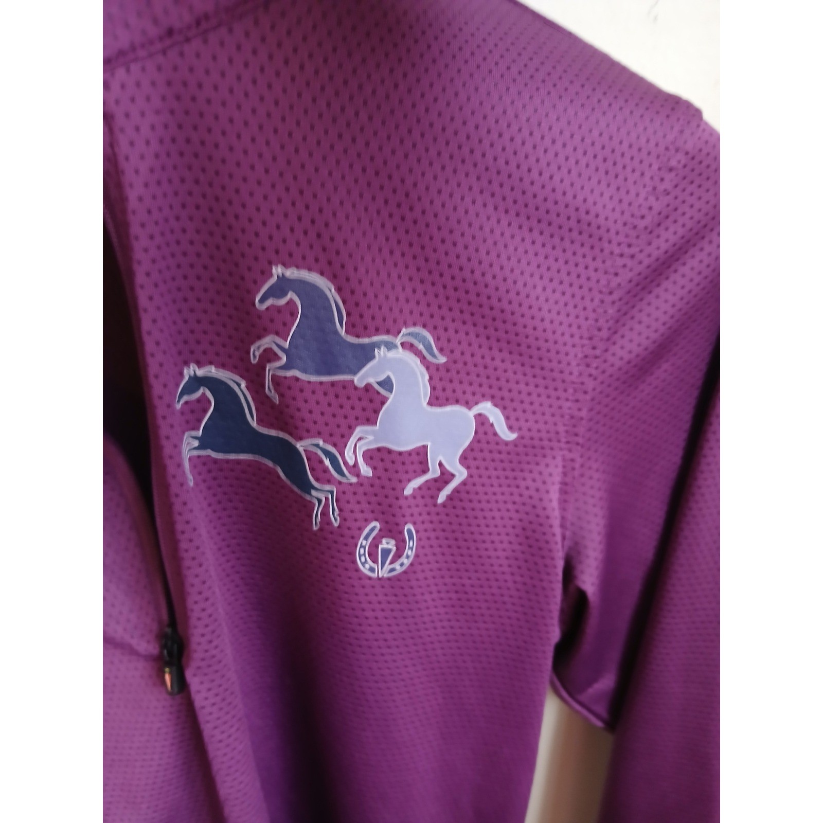 Kerrits Kids Purple Horse Print Quarter Zip Long Sleeve Riding Shirt Size L