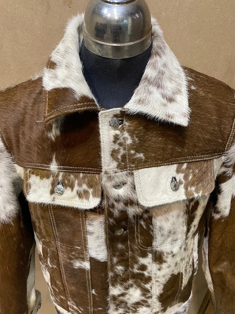 Men’s Genuine Cowhide Hair-On Leather Jacket -Natural Cow Skin Pattern Coat Gift