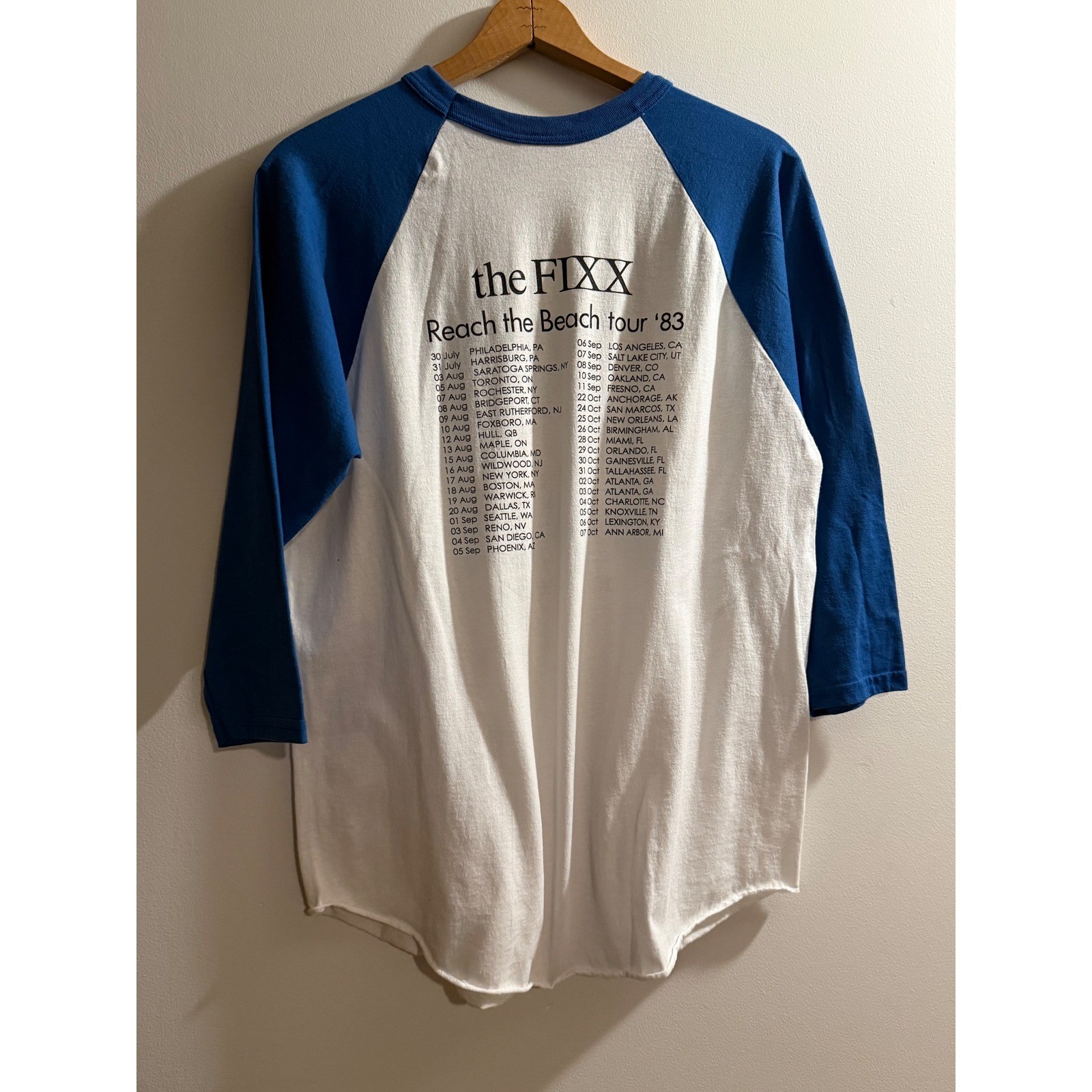 The Fixx Reach the Beach Tour 83 Baseball Tee Blue White Y2K Augusta XL