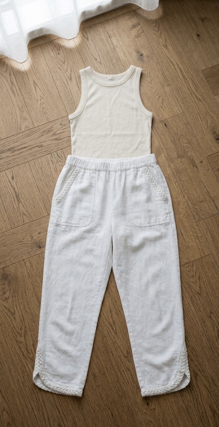 Women’s Braided Hem Stretch French Terry Capri – White-L