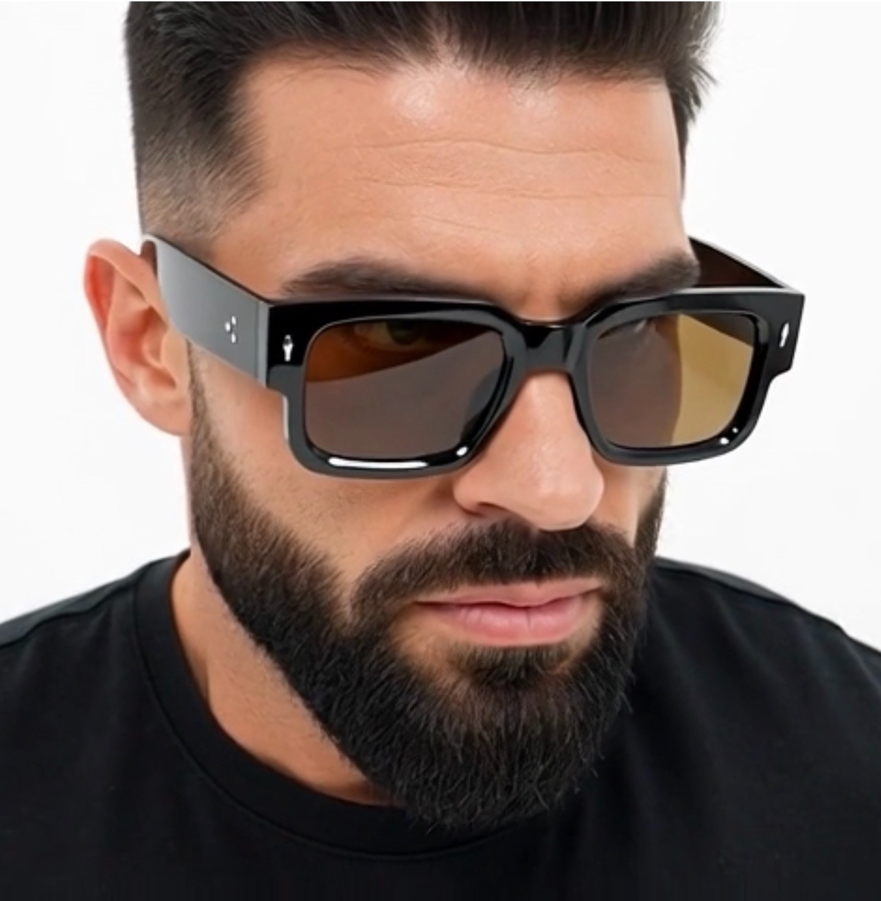 Black Thick Square Frame Chunky Yellow Tinted Lens Sunglasses Street Outdoor New