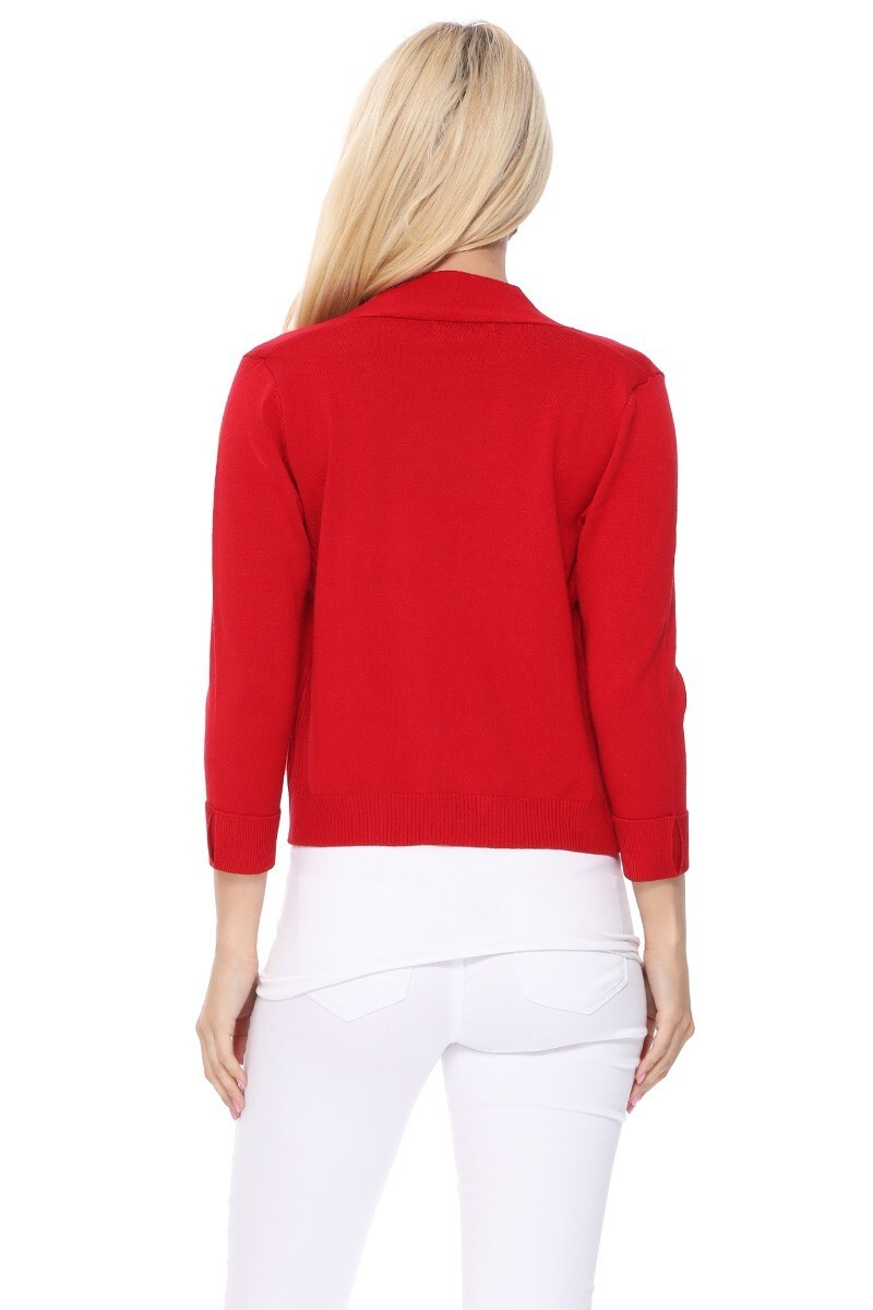 YEMAK Women’s Cropped Bolero 3/4 Sleeve Classic Open Front Cardigan MK3558(S-XL)