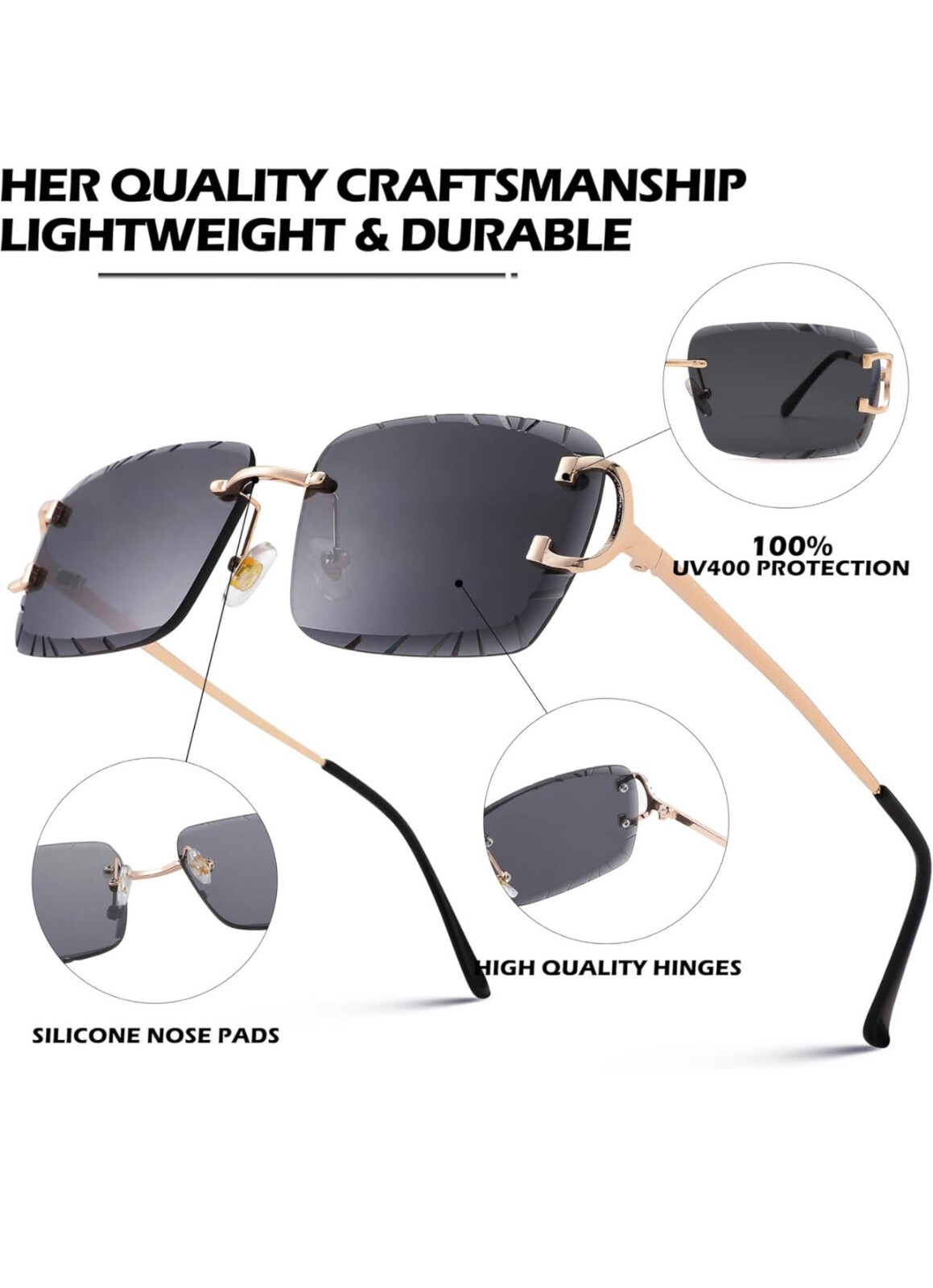 Sunglasses Framless Men Square Classic Retro Style Outdoor Hip Hop Migos Clear