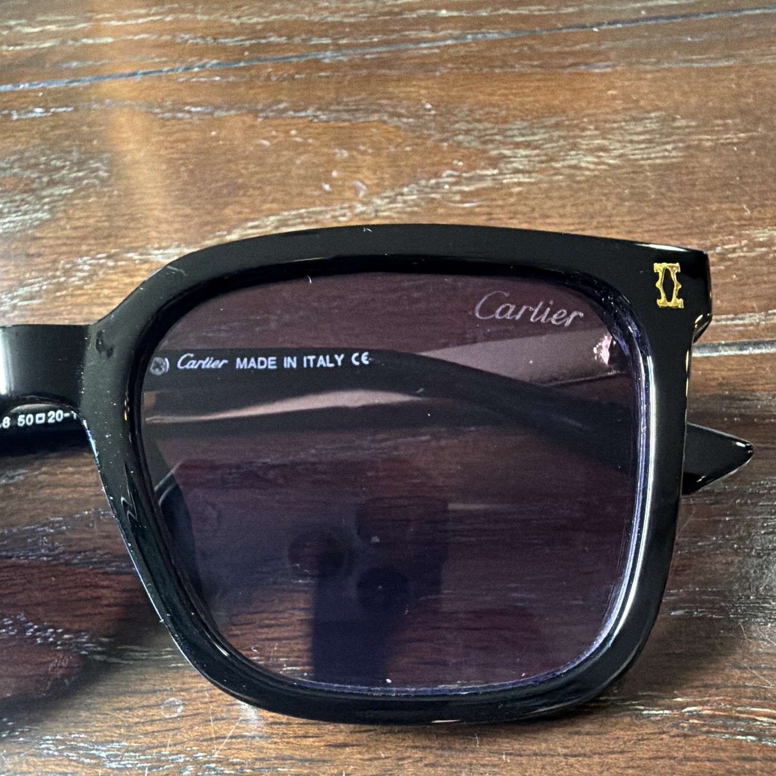 Cartier Square Sunglasses Black Frame Brown Tinted Lenses UV400 8038 145mm