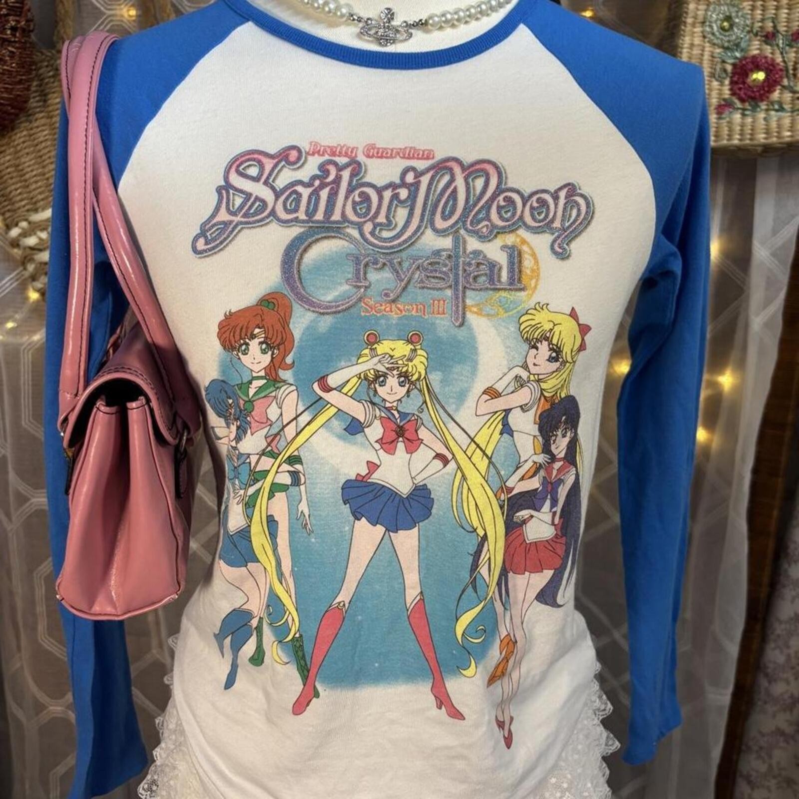 Sailor Moon Crystal Anime Graphic Raglan Tee Long Sleeve Y2K Kawaii Womens S