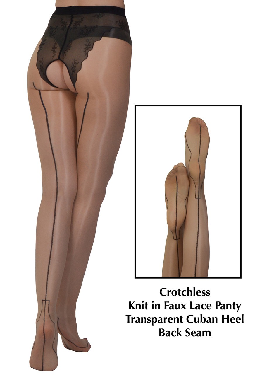Nefertiti – Crotchless See Through Cuban Heel Wet Look Shiny Pantyhose