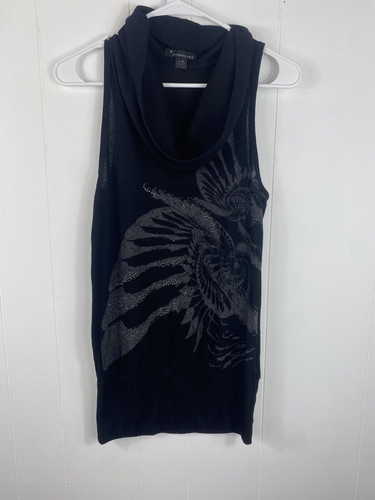 Twenty One Y2K Grunge Goth Whimsigoth Womens Cowl Neck Tunic Size L Rhinestone