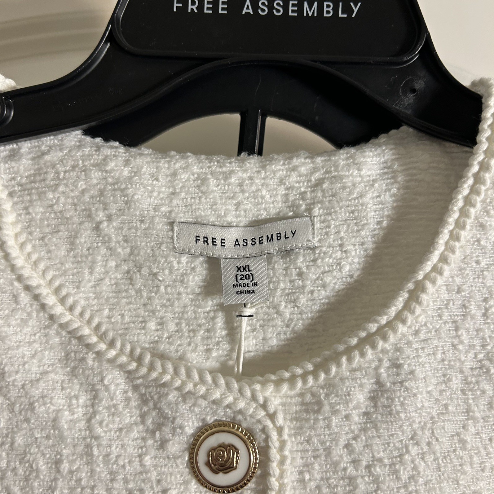 Free Assembly NEW XXL Women’s Collarless Nubby Jacket with Snap Buttons, Pockets