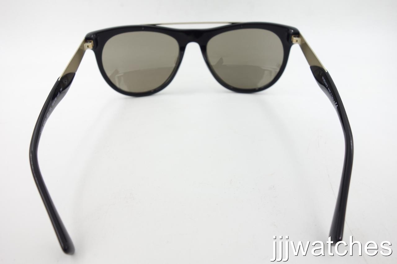 New Versace Pilot Black Sunglasses Light Gold Mirror Lens VE4347 GB1/5A 56 $245