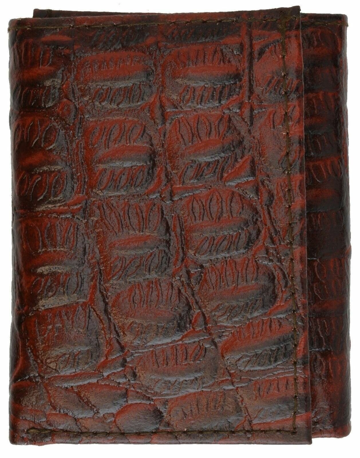 Alligator Print Cowhide Leather Trifold Wallet with ID Window & Credit Card Slot