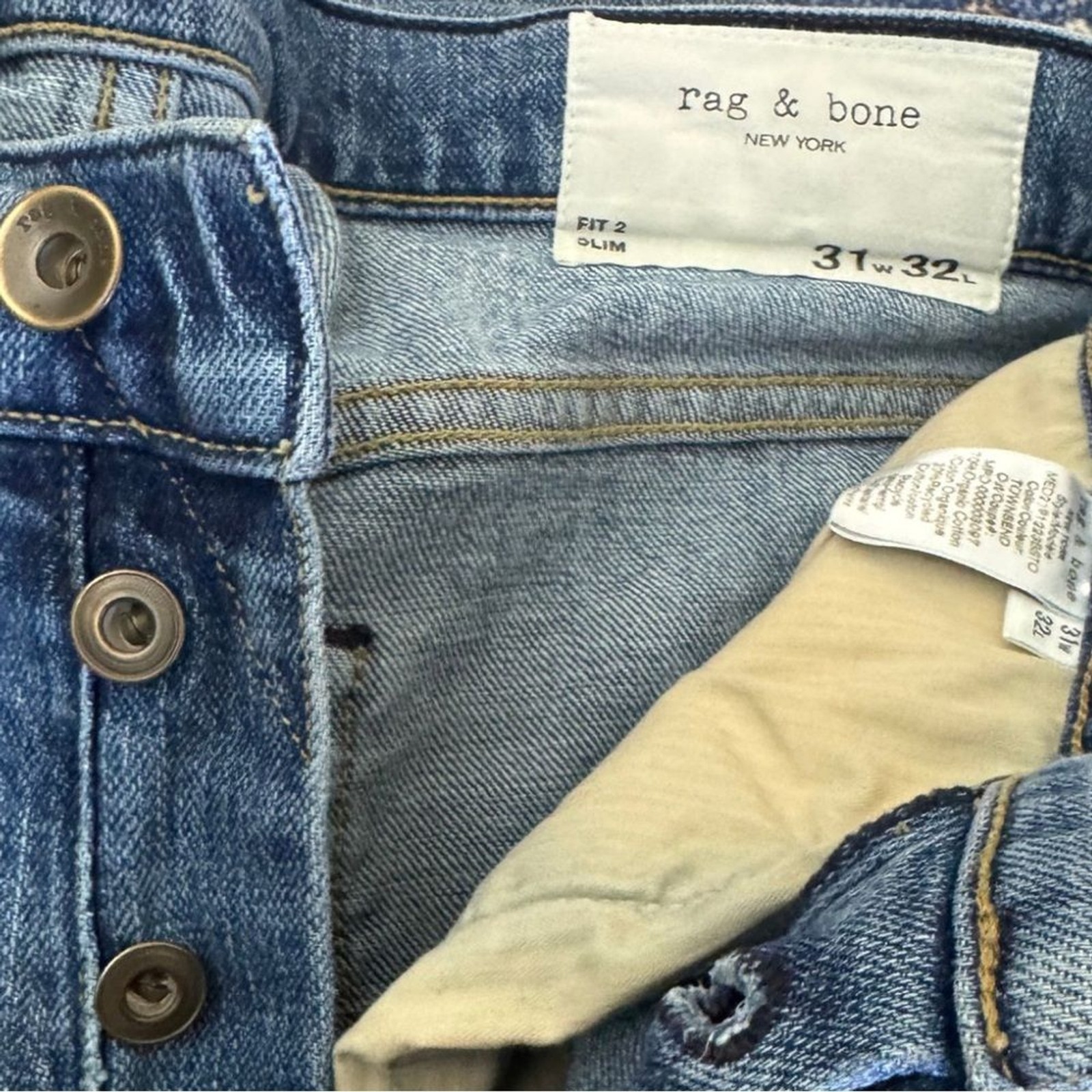 rag & bone Fit 2 Slim Blue Jeans Button Fly Men’s 31X32