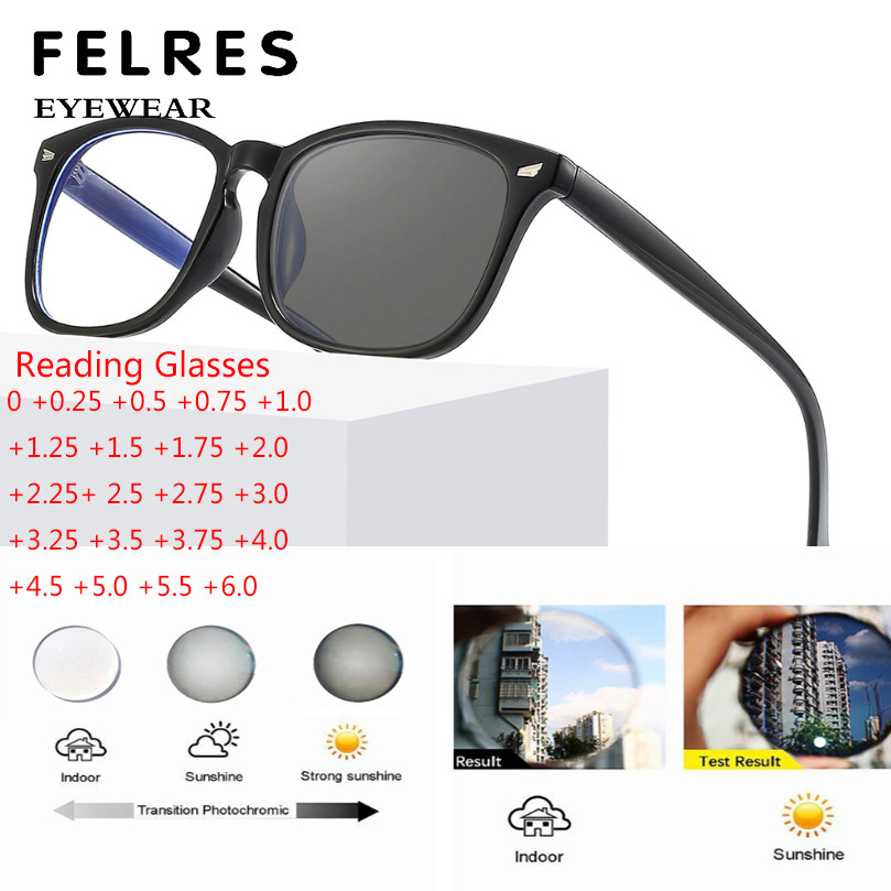 Square Fashion Photochromic Reading Glasses For Men Women Classic Sunglasses