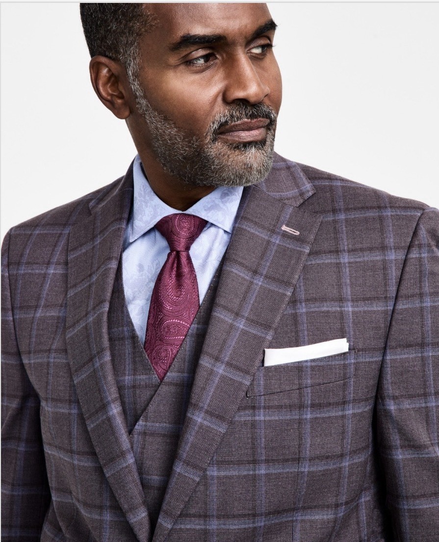 Tayion Mens Regular fit Suit Jacket Blazer 46L Lavender Plaid