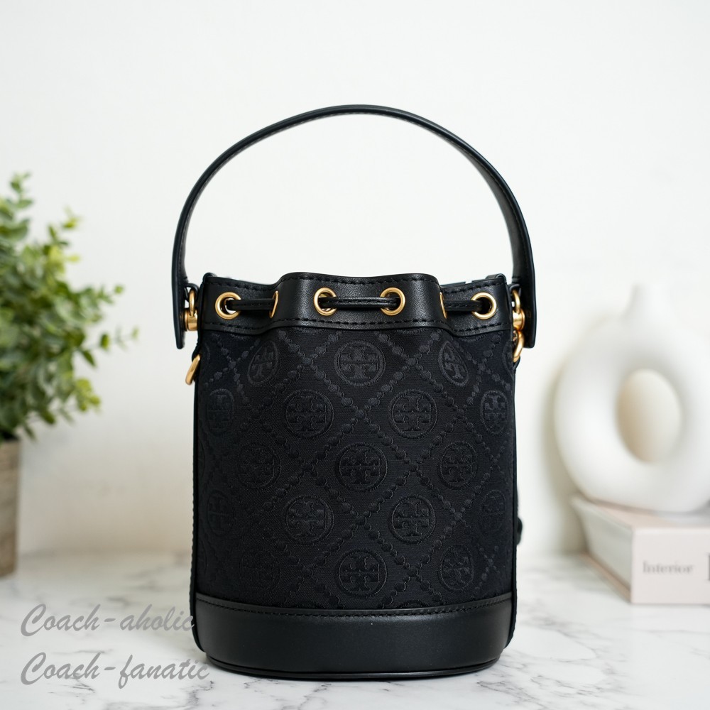 Tory Burch T Monogram Mini Bucket Bag Crossbody in Black NWT