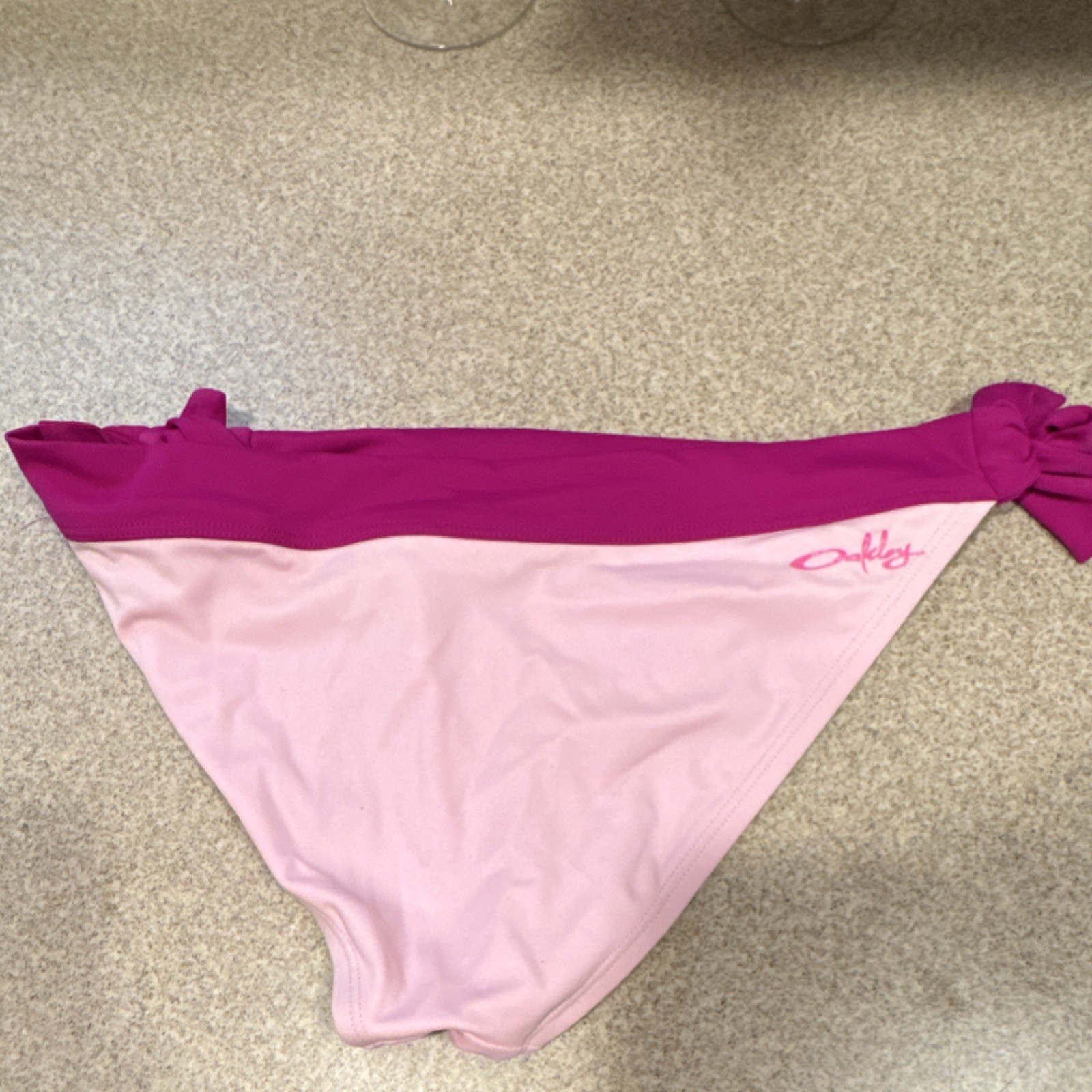 Oakley Women’s Bikini Bottom Solid Pink Purple Side Tie Stretch Lined M