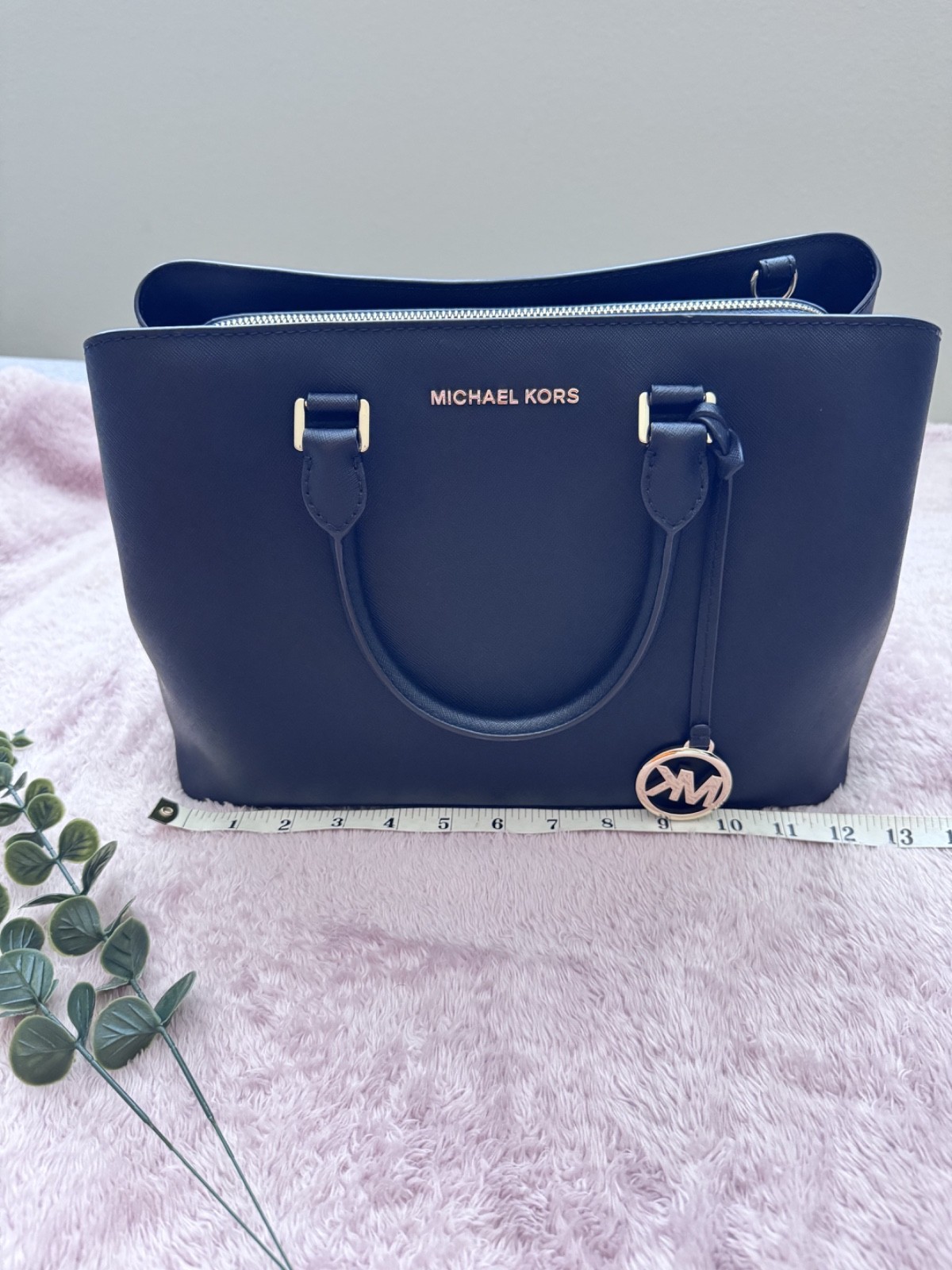Michael Kors Black Savannah Saffiano Leather Satchel Bag Authentic